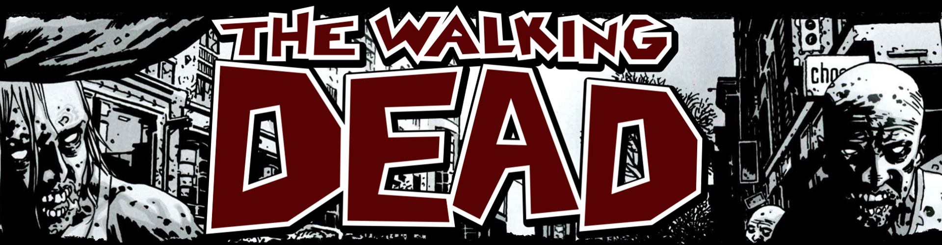 The Walking Dead. A header with the title and zombies in the background